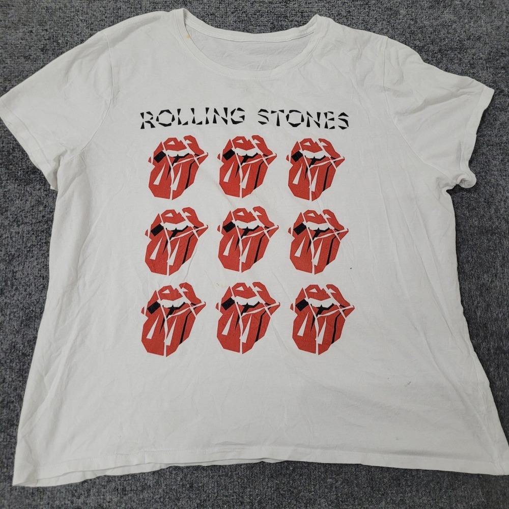 The Rolling Stones T-Shirt Womens Size 2XL White Cotton Graphic Band Tee Flaw